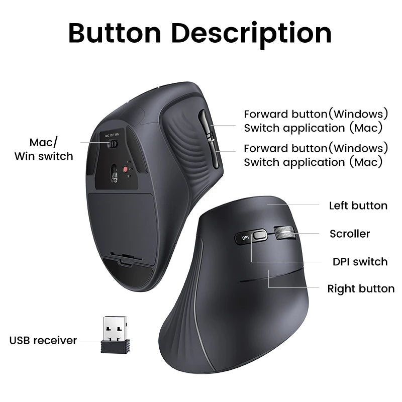 Mouse Vertical UGREEN Wireless Bluetooth 4000DPI